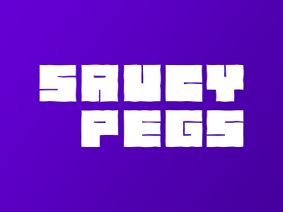 Saucy Pegs blocky font logo text wip