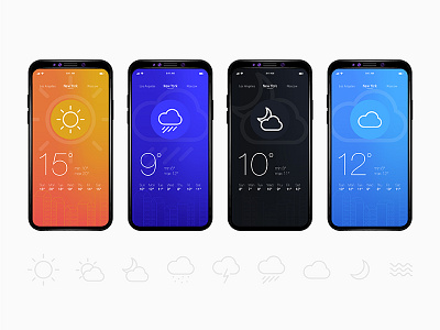 Concept weather app 11 app flat interface ios mobile ui ux weather