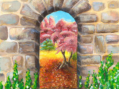 A window to your garden acrylic painting branding drawing illustration