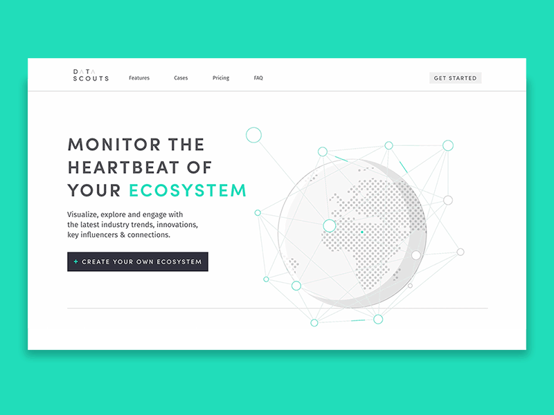 Website for the startup DataScouts animation branding bright css globe green identity software startup svg tool