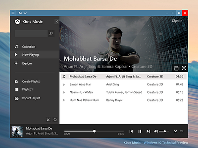 Xbox Music Redesign - Windows 10 Technical Preview (Build 9926) modern app music player title bar windows 10 xbox