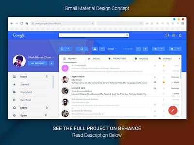 Gmail Material Design Concept email floating gmail google inbox material message paper element polymer redesign ui ux