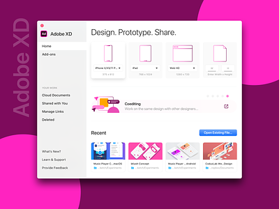 Adobe XD Start Screen adobe xd adobexd concept experience design redesign start screen