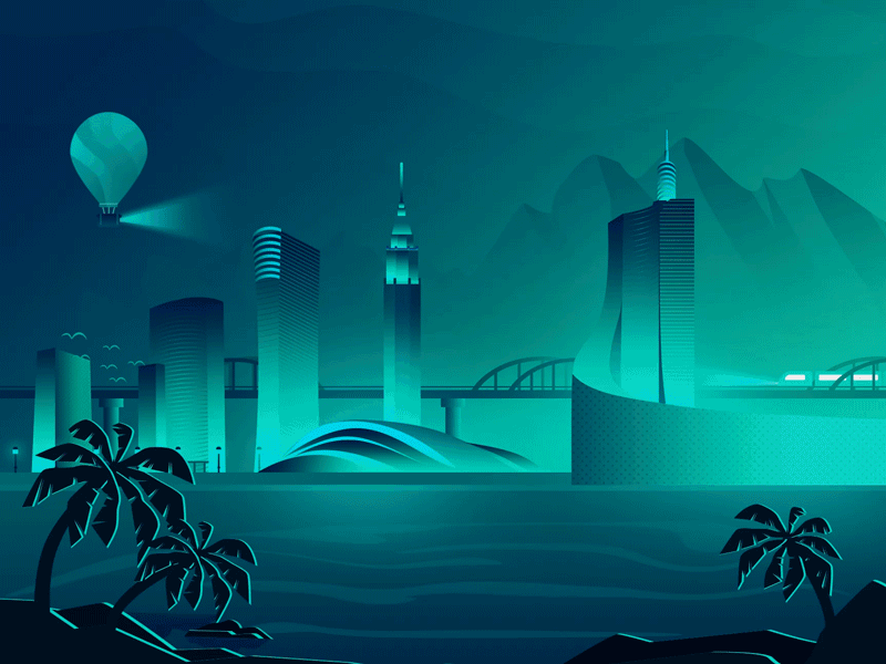 hello dribbble animation city debut illustration train ui
