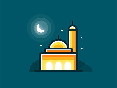 Mosque in Night Sky flat icon illustration minimal mosque muslim ramadan ramadan kareem vector
