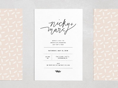 N + M invitation custom type floral handlettering handwritting invitation pattern wedding wedding logo wedding stationery