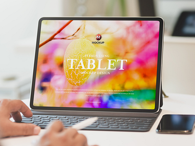 Free Person Using Tablet Mockup