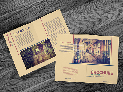 Free A4 Brochure Mockup on Wooden Background