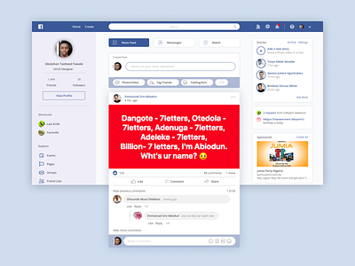 Facebook Newsfeed Redesign design facebook newsfeed redesign social app ui ux web design