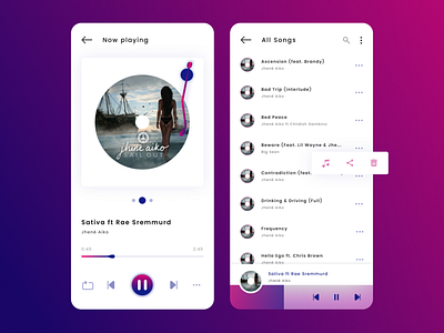 Music Player album art design design app design inspiration gradient design icon illustration interface design jhene aiko minimal music app record player ui ux