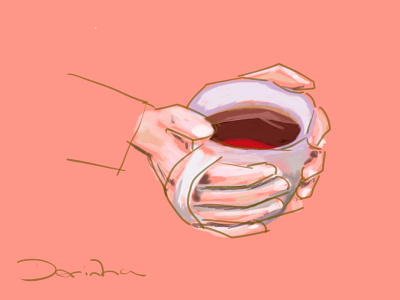 Red Fruits Tea cup digital painting hand tea