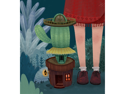 Cactus cactus digital art garden girl house illustration magic night plants summer