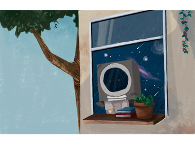 Astronaut astronaut box digital art dream galaxy illustrator sky summer tree universe