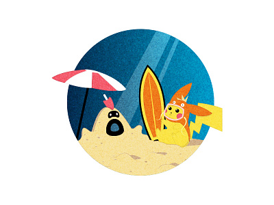 Pikachu & Sandygast on the beach badge logo moon pikachu pokemon sandygast sun yellow