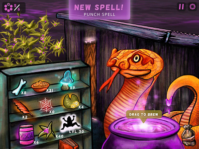 Gorgos Game Screen Grab appconcept art buttons design gameconcept gamedesign illustration ingredients interface ipad layout snake spell