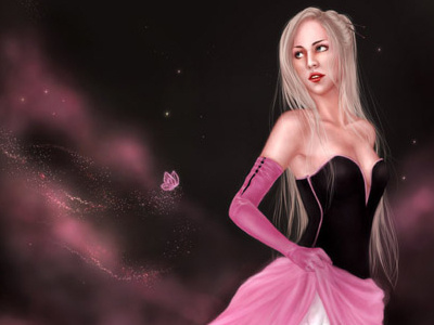 Nebula dark digital art dress female genius illustration night pink wacom