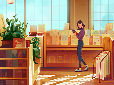 The Bookstore background character design environment illustration photoshop