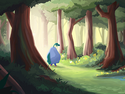 Into The Forest background character collabo environment illustration nature painting photoshop