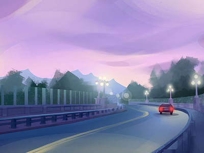 Drive At Dusk background design drive environment illustration light nature night painting photoshop sky sunset