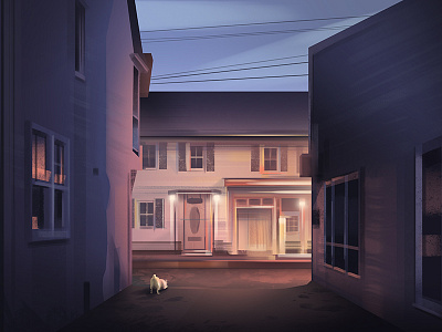 Finding Home background background design character design environment environment design illustration light pug puppy