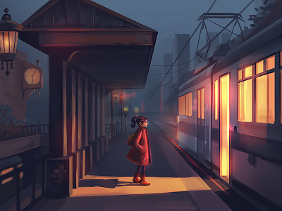 Mind The Gap background city design environment illustration light night painting train
