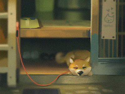 Afternoon Nap background background design character concept art cute design dog environment environment design graphic illustration light painting shiba inu visual development