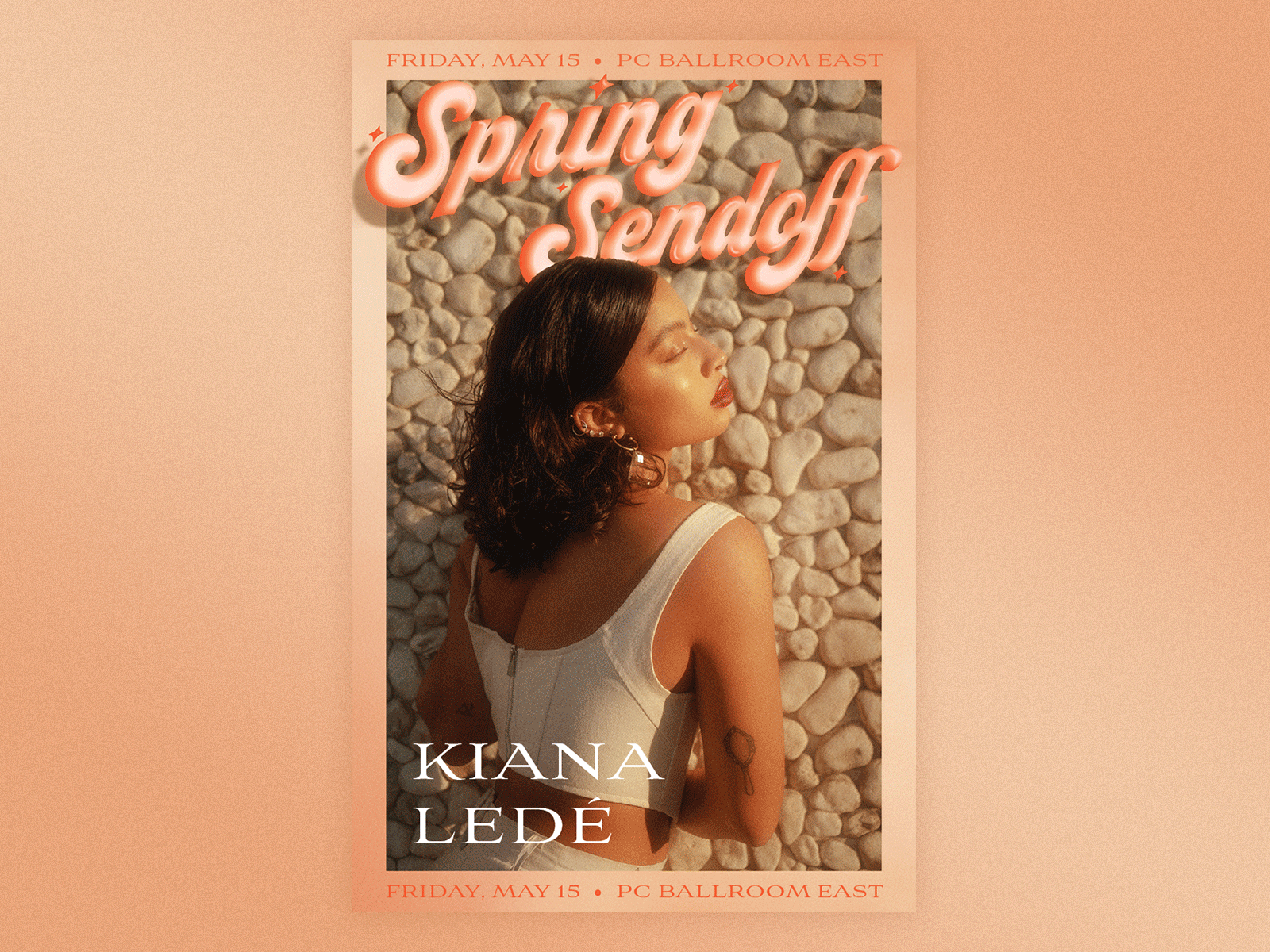 Spring Sendoff Posters branding chrome concert concert flyer festival gig poster glam shot glitter glossy graphic design kiana lede logo metallic portraits posters soft typography zacari