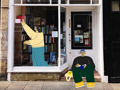 St. Andrews Bookstore - 3/5 bookstore character design graphic design illustration reading scotland st andrews tote bag united kingdom vans yellow