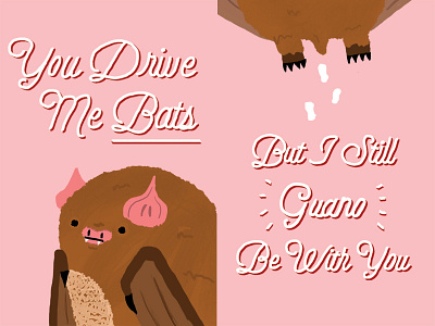 I Guano Be With You anniversary bat card cute gouache guano halloween illustration pink poop text typography valentines day