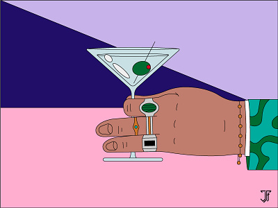 Rings n' Things alchohol bar blue bracelet cocktail elegant glass graphic design green hand illustration jewelry martini olive party pink purple rings suit vector
