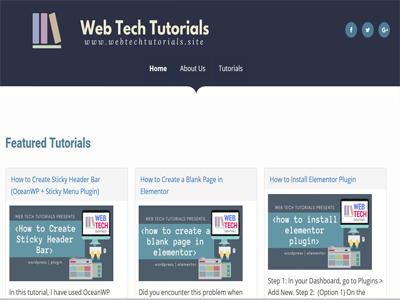 Web Tech Tutorials Home Page (Redesigned) elementor tutorials wordpress