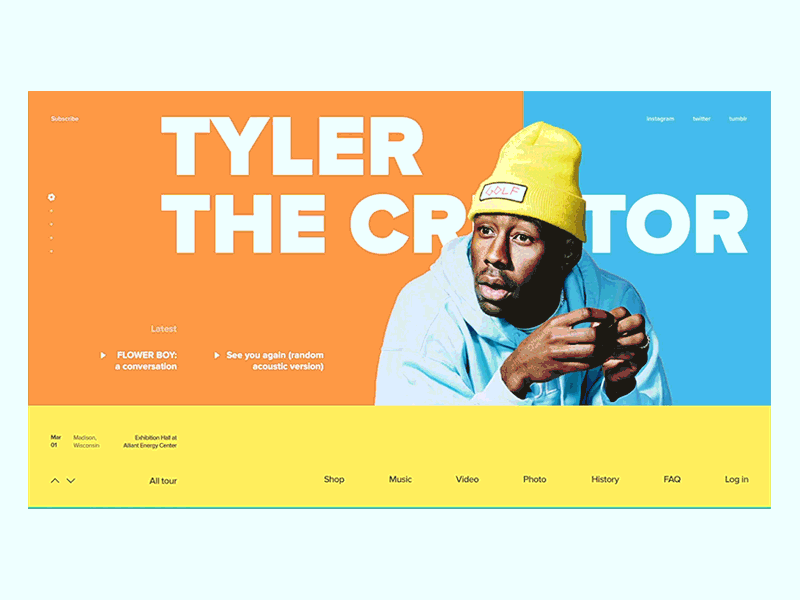 Tyler, the Creator website concept fullscreen grid minimal site store web webdesign