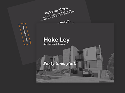 Hoke Ley Open House architecture contrast gray interior design invitation orange postcard white