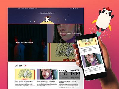 Pandarocketship Homepage blog blog design bright gradient illustration music blog vibrant web design