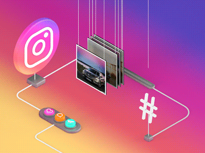 Instagram 3d bouton hashtag instagram logo machine minimalist picture