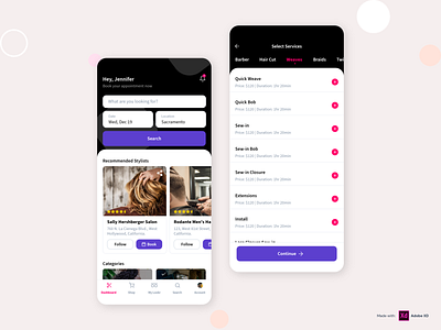 Salon Service Booking App flat ui ux visual design