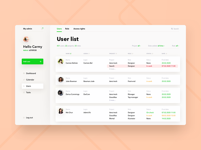 User list by Sergey on Dribbble