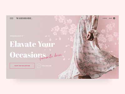 Wardrobe Main Page adobexd concept dress ecommerce flowers golden grid landing page main page minimal pastel redesign typography ui web
