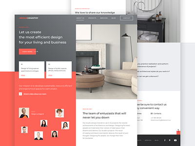 Dream Country — Landing Page adobexd concept design figma interior design landing page living coral main page minimal pastel redesign redesign concept sketch typography ui ux web