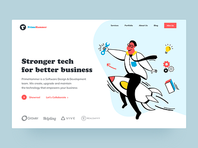 PrimeHammer — Landing Page adobe illustrator adobexd design flat design flat illustration illustration landing page main page redesign sketch typography ui