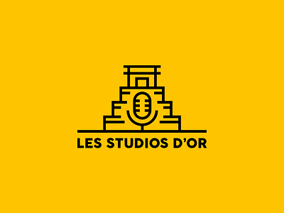 Logo for a Music Studio (1/2) french logo goldbomb illustrator logo logotype maya mic micro microphone minimal music outline outline logo studio temple vector yellow