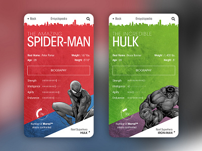 Superhero Encyclopedia app design hulk interface ios iphone marvel mobile spiderman superhero ui ux