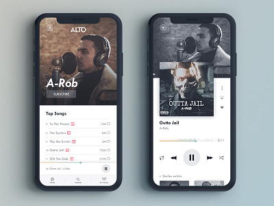 ALTO Music Player App Design (1/2) alto app artist black and white design gradient interface ios iphone mobile music music app music artist music player player streaming streaming app typo ui ux