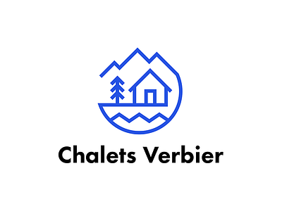 Logo Chalets Verbier black blue brand branding chalet design futura illustration illustrator lodge logo logodesign logotype minimalist minimalist logo modernlogo mountain mountains pin snow