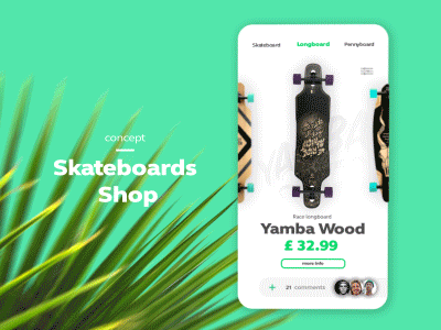 Board Shop animation app shop skateboards ui ux.