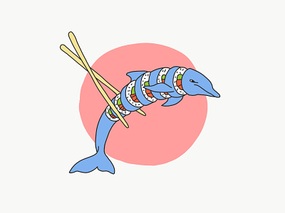 Sushi Dolphin blue design digital dolphin freehand illustration ipadpro pink sushi vector