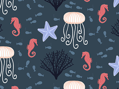 Under The Sea Pattern art licensing gift wrap jellyfish nautical pattern pattern design repeat pattern sea horse starfish stationery surface pattern surface pattern design
