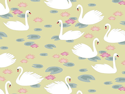 Swan Repeat Pattern birds fabric gift wrap illustration lilies pattern pattern design surface design swans textiles wallpaper