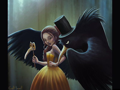 Lady And Crow By Evelt Yanait court darkgirl digitalart ladycrow masquerade secrets whispers