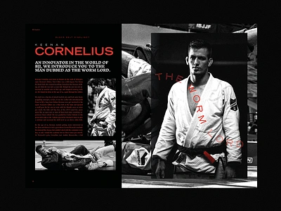 Keenan Cornelius - Editorial Spread art bjj black black white design editorial editorial design editorial layout experiment graphic design illustration illustrator jiu jitsu jj layout layout design martial art poster red typography